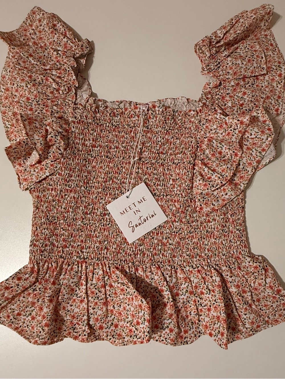 NWT Meet Me in Santorini Floral Smocked Crop Top - Pink/Coral
